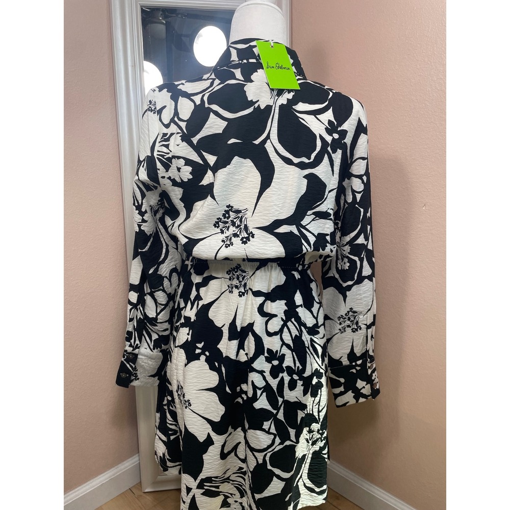 Sam Edelman NWT Floral Button Front Dress Black White Belted Size 10 - Picture 8 of 8